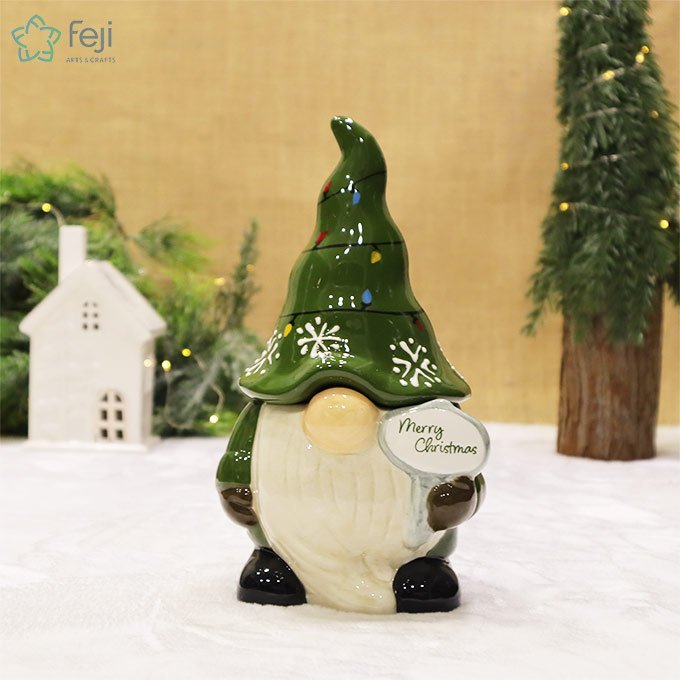 Santa Gnome Ceramic Pot with Lid